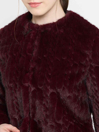 Madame Round Neck Embellished Faux Fur Blazer