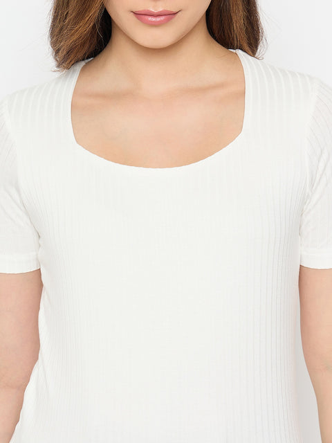 Madame White Rayon Blend Solid T-shirt
