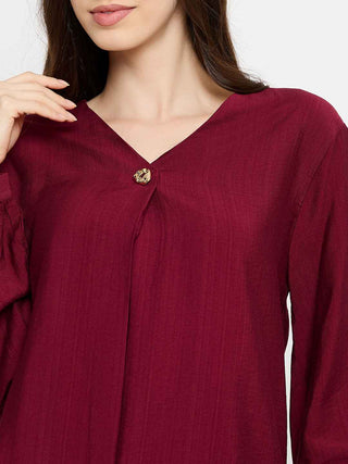 Madame Gold Button Detail Maroon Top