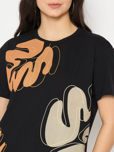 Madame Graphic Print Crew Neck Black Sinker T-shirt