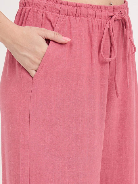 Madame Pink Rayon Linen Palazzo Trousers