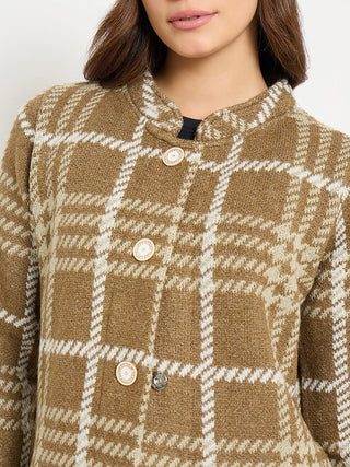 Madame Checkered Long Cardigan with Buttons