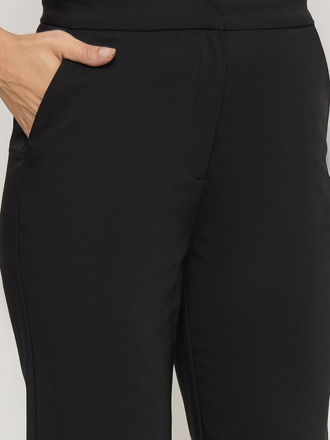 Madame Black Slim Fit Cotton Blend Trousers