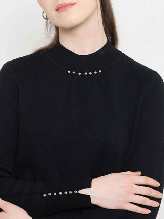 Madame Crew Neck Solid Black Sweater