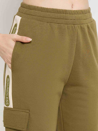 mSECRET Graphic Print Olive Green Tapered Track Bottoms