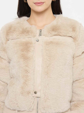 Madame Faux Fur Beige Bomber Jacket
