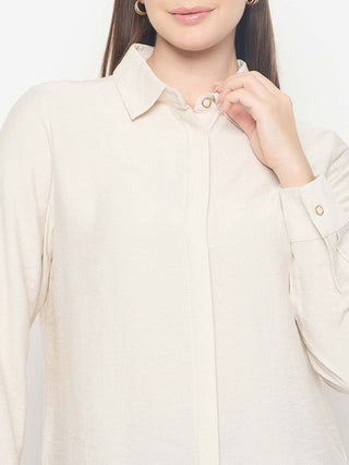 Madame Rayon Blend Solid Beige Shirt