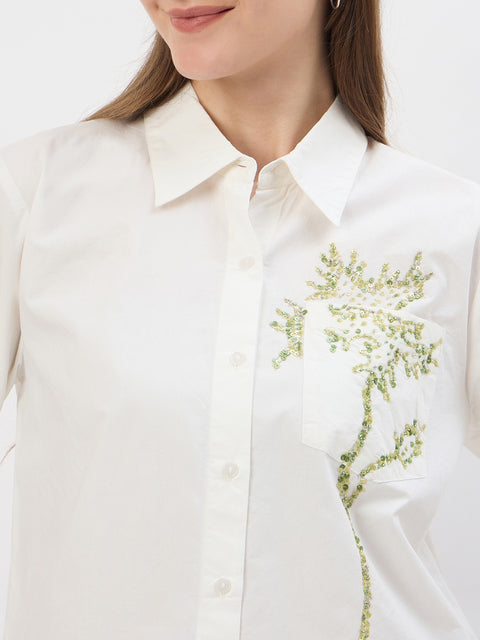 Madame Embroidery Detail White Cotton Shirt