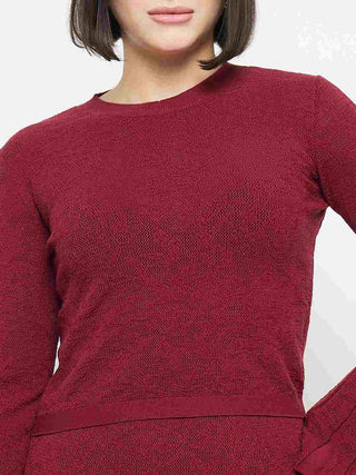 Madame Full Sleeve Top and Maxi Skirt Wine Red Knitted Co-ord Set