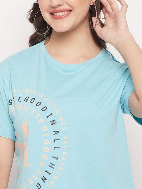 Madame Round Neck Printed Cotton T-shirt