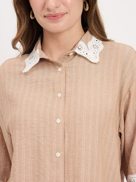 Madame Brown Textured Linen Blend Half Sleeve Shirt