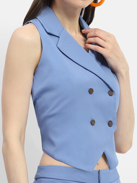 Madame Double-Breasted Sleeveless Blue Blazer