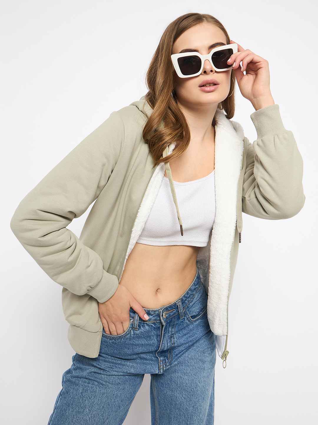 Madame Pear Green Hooded Zipper Sweatshirt color swatch