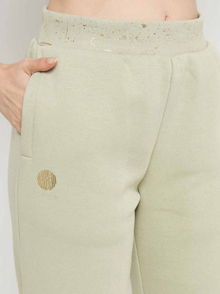 Madame Abstract Print Mint Green Tapered Track Bottoms