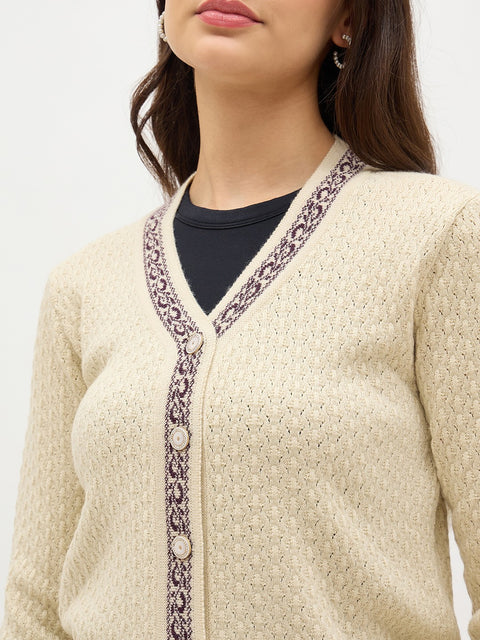 Madame Beige Contrast Detail Cardigan