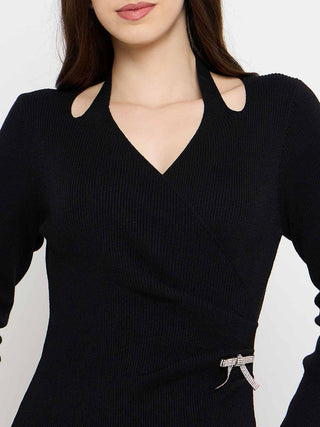 Madame Cutout Detail Embellished Accent Black Midi Dress