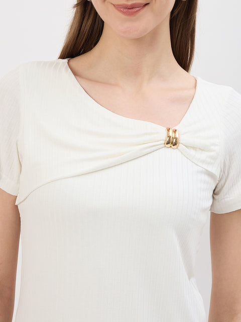Madame White Rayon Drape Top