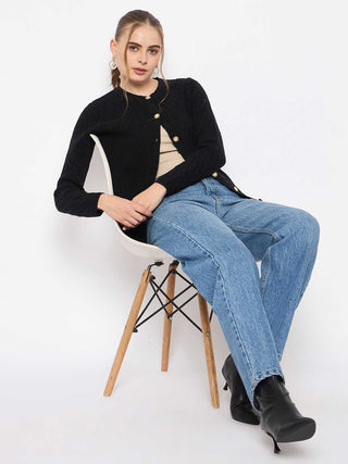 Madame Round Neck Black Cardigan