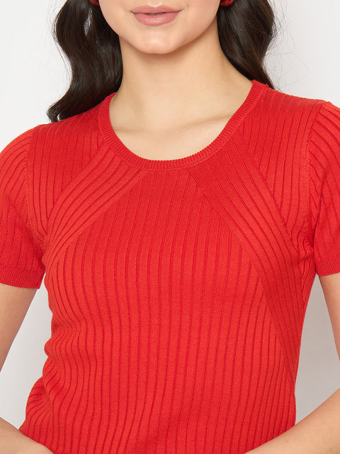 Madame Ribbed Sold Red Knitted Crop Top