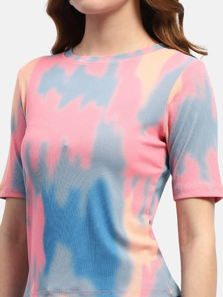 Madame Abstract Print Pink Regular T-Shirt