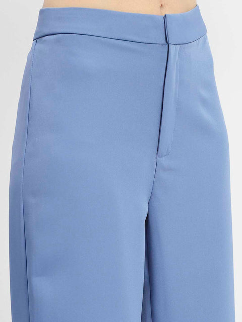 Madame Solid Blue Straight Fit Trousers