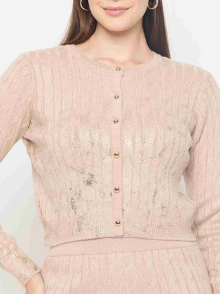 Madame Buttoned Top and Mini Skirt Peach Co-ord Set