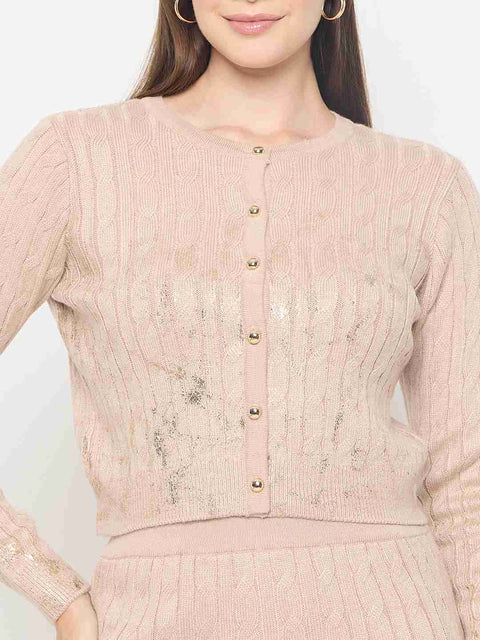 Madame Buttoned Top and Mini Skirt Peach Co-ord Set
