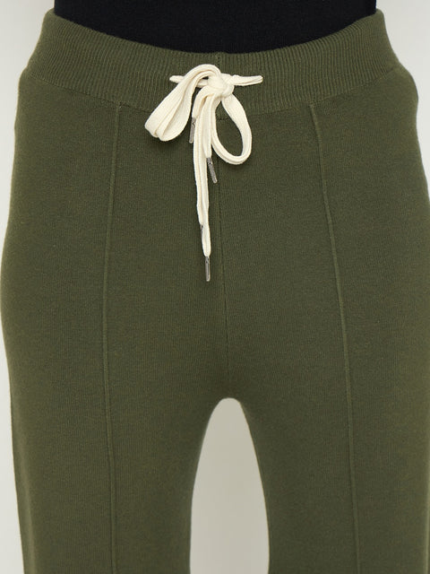 Madame Olive Green Wide Leg Wool Trousers