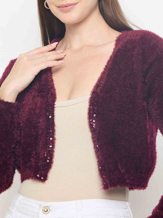 Madame Solid Wine Red Open Short Shrug