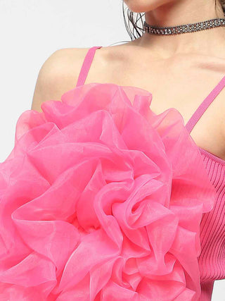 Madame Flower Applique Hot Pink Spaghetti Top