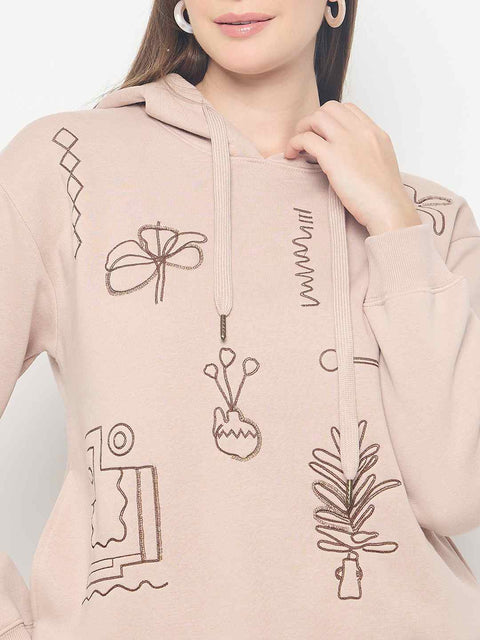Madame Embroidered Cotton Blend Beige Sweatshirt
