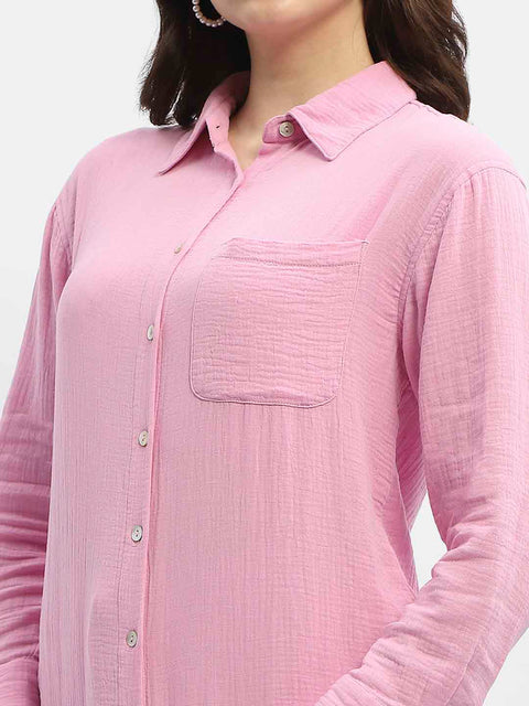 Madame Pink Crepe Regular Shirt