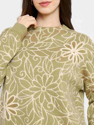 Madame Floral Print Pista Green Sweater