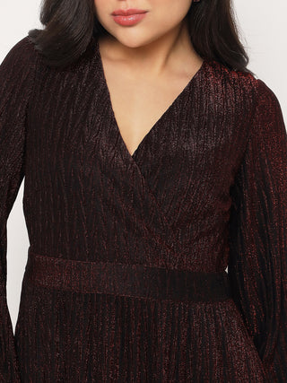 Madame Cinched Waist Fit and Flare Maroon Maxi Dress