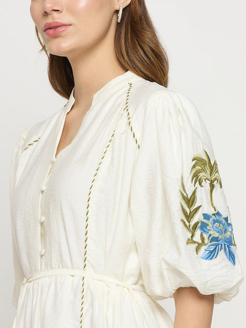Madame Off White Viscose Blend Dress