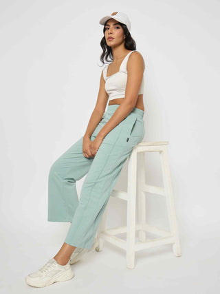 Madame Straight Fit Cotton Blend Mint Green Track Bottoms