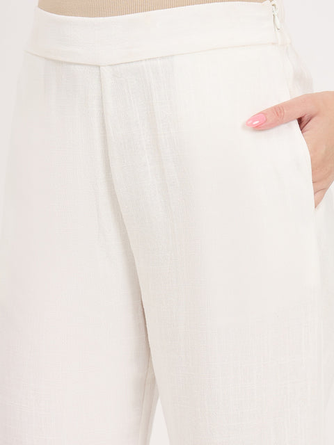 Madame Off White Rayon Blend Trousers