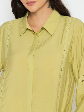 Madame Puff Sleeve Pear Green Rayon Blend Shirt