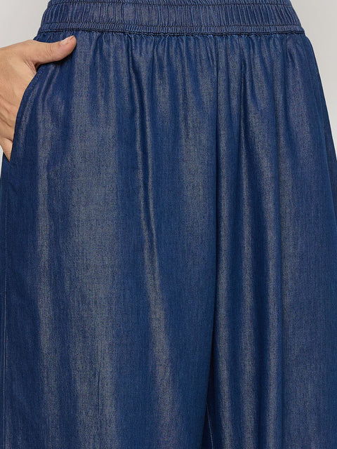 Madame Blue Cotton Palazzo Trousers