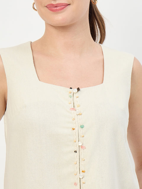 Madame Beige Rayon Linen Sleeveless Co-ord Set