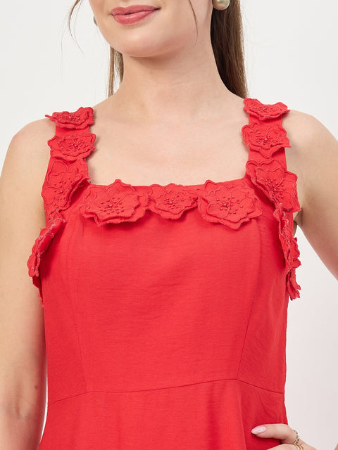 Madame Red Rayon Fit and Flare Midi Dress