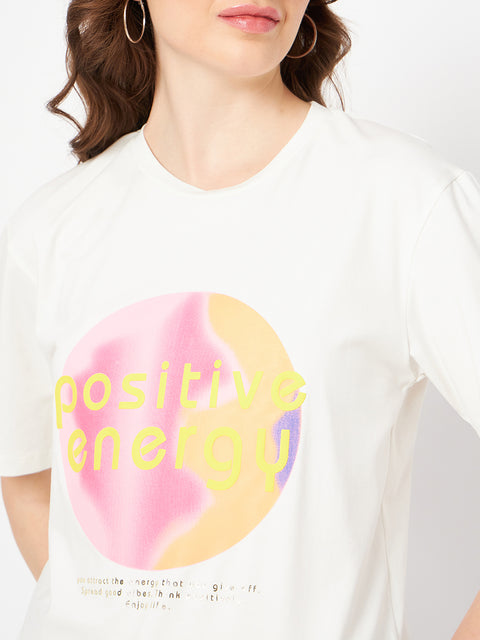 Madame Graphic Print Crew Neck White Cotton T-Shirt