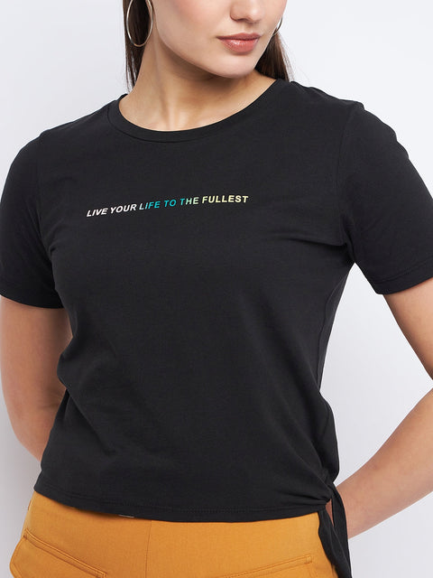 Madame Typography Black Side Knotted Top