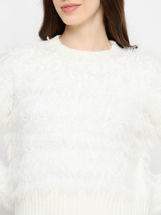 Madame Faux Fur Textured Pullover Off White Sweater
