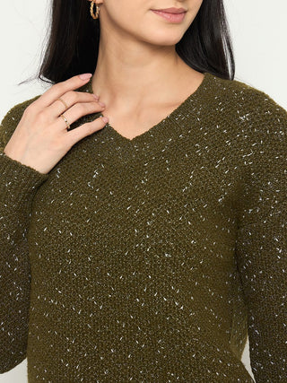 Madame Embellished Green Round Neck Sweater
