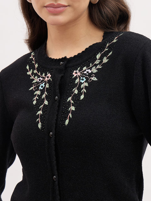 Madame Embroidered Black Cardigan