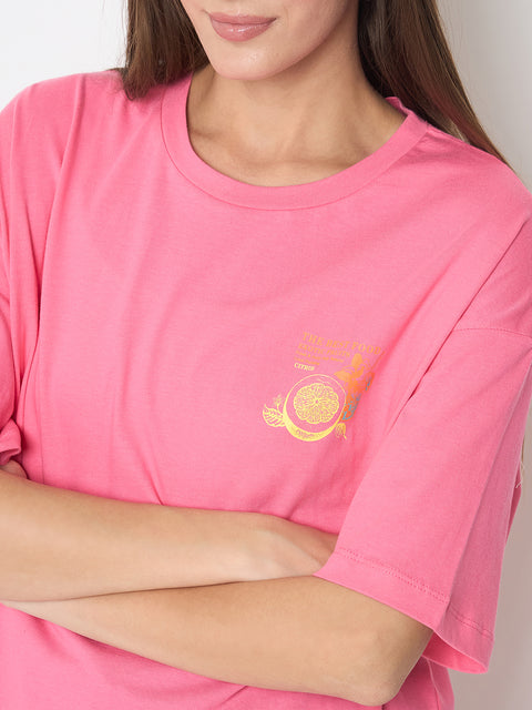 Madame Front and Back Graphic Print Pink T-shirt