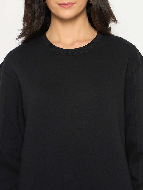 Madame Cotton Blend Solid Black Sweatshirt
