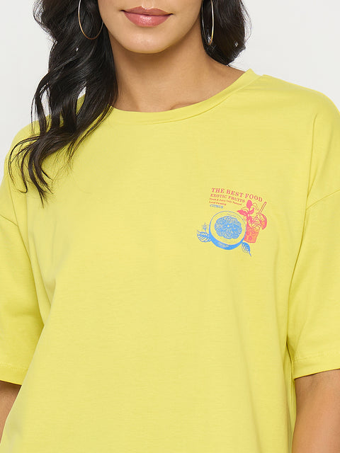 Madame Front and Back Graphic Print Yellow T-Shirt