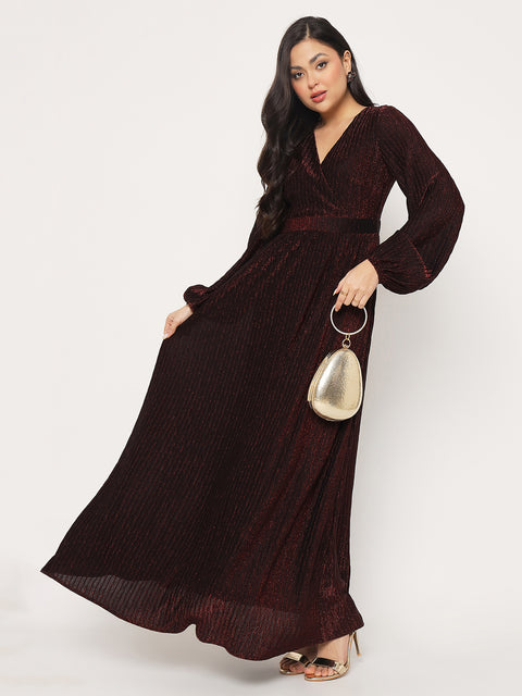 Madame Cinched Waist Fit and Flare Maroon Maxi Dress